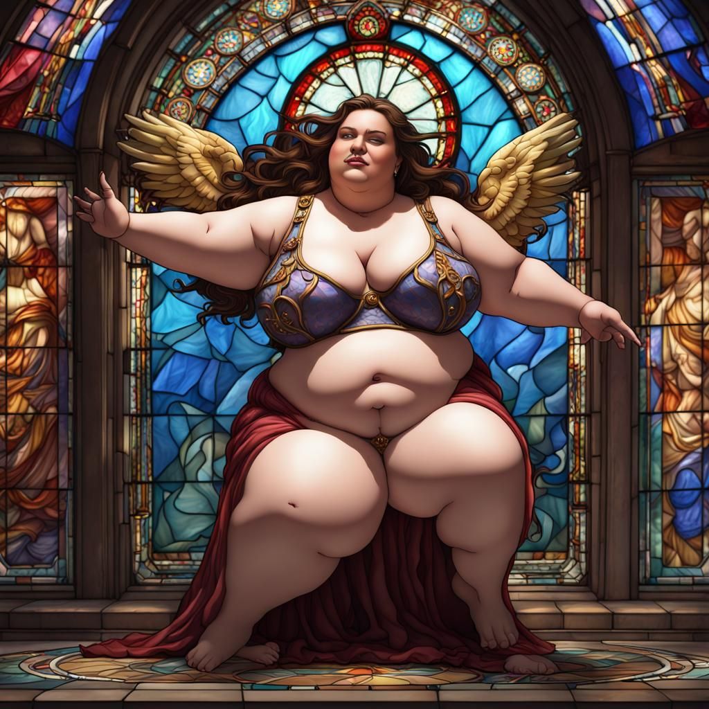 Voluptuous Angel in Stained Glass Overton Window