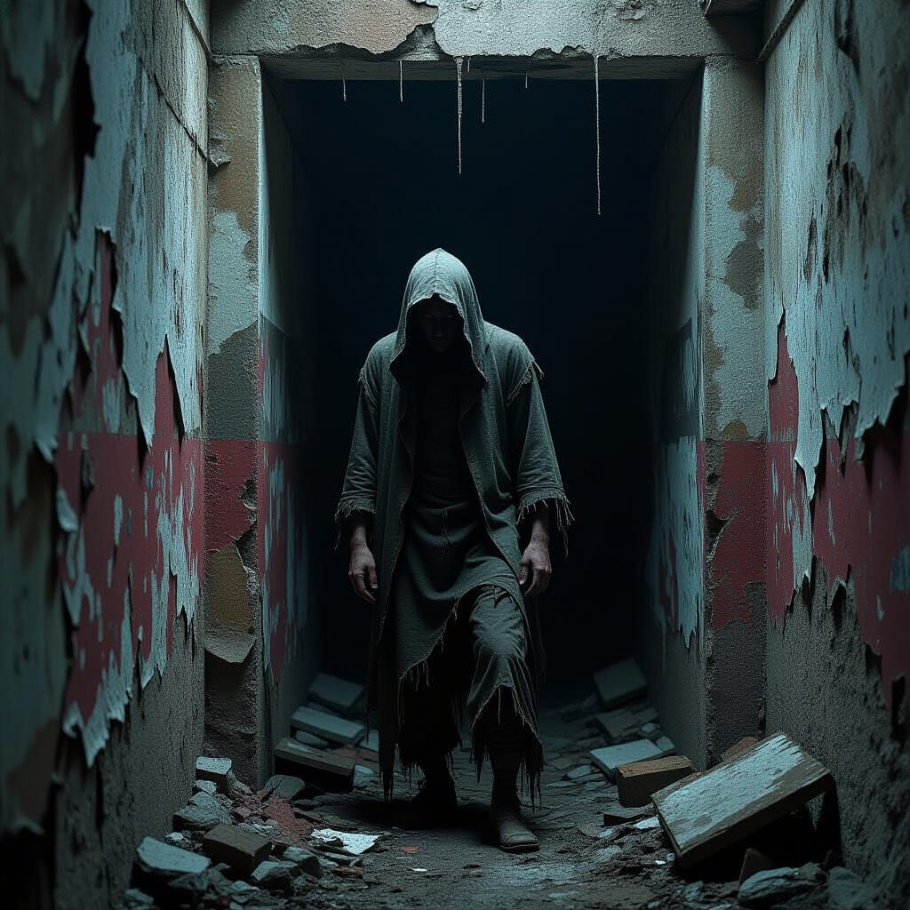 Dystopian Figure in Ruins: A Cinematic Vision