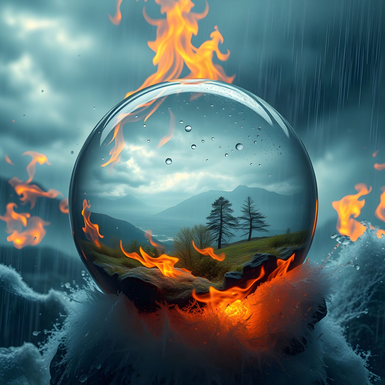 Ukraine in Glass Sphere Amidst Storm