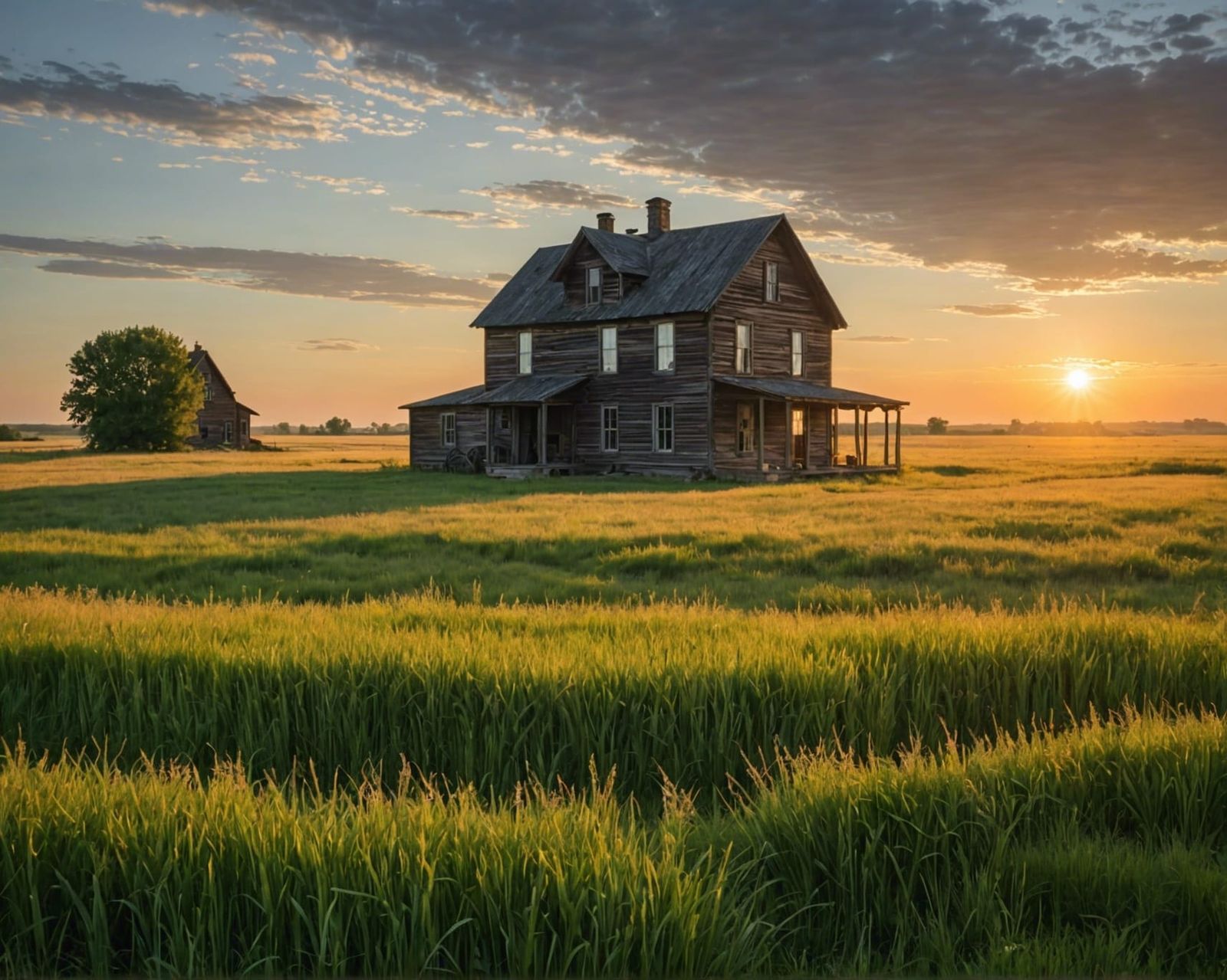 Prairie Farmhouse at Sunrise