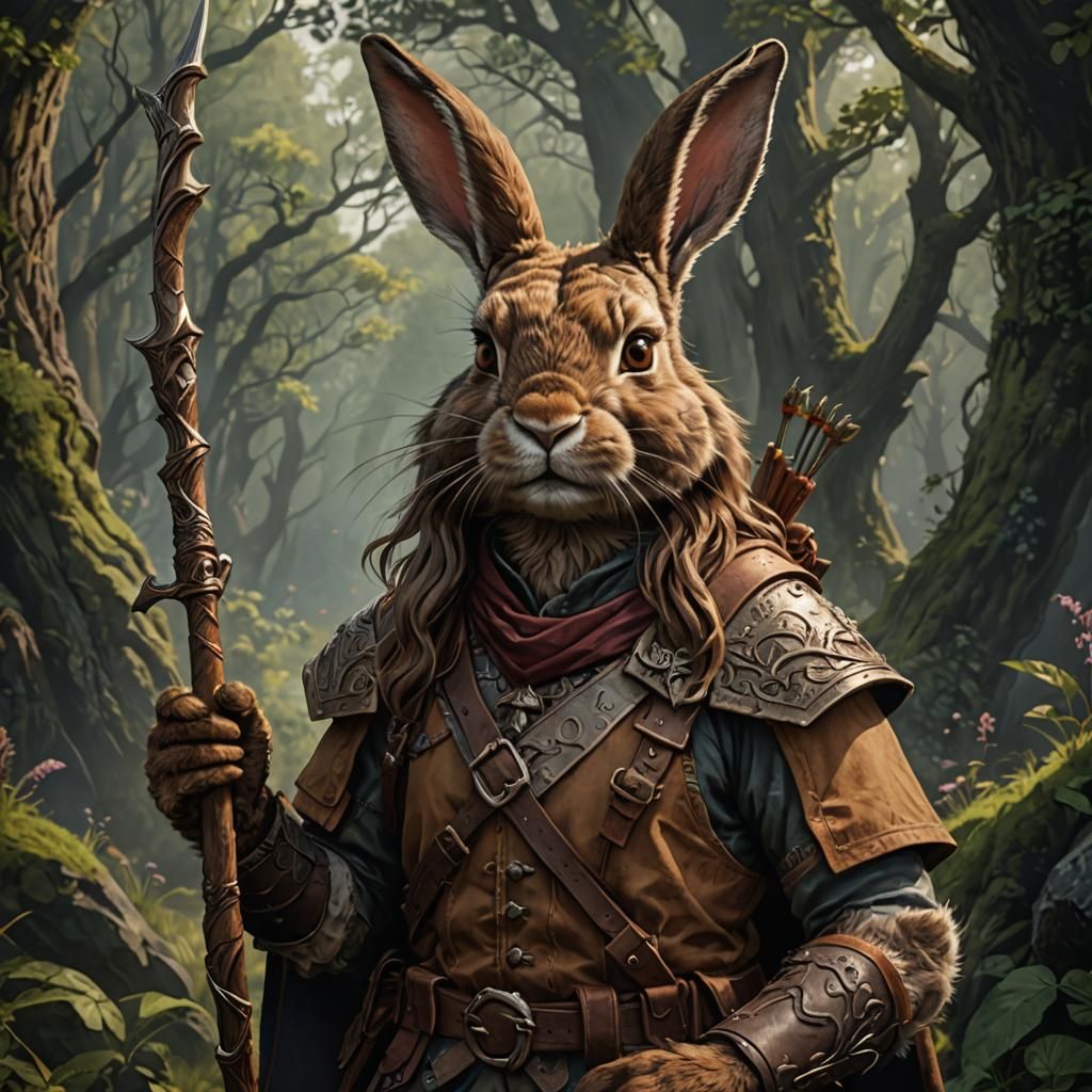 Rabbit Humanoid Ranger in Detailed Matte Painting