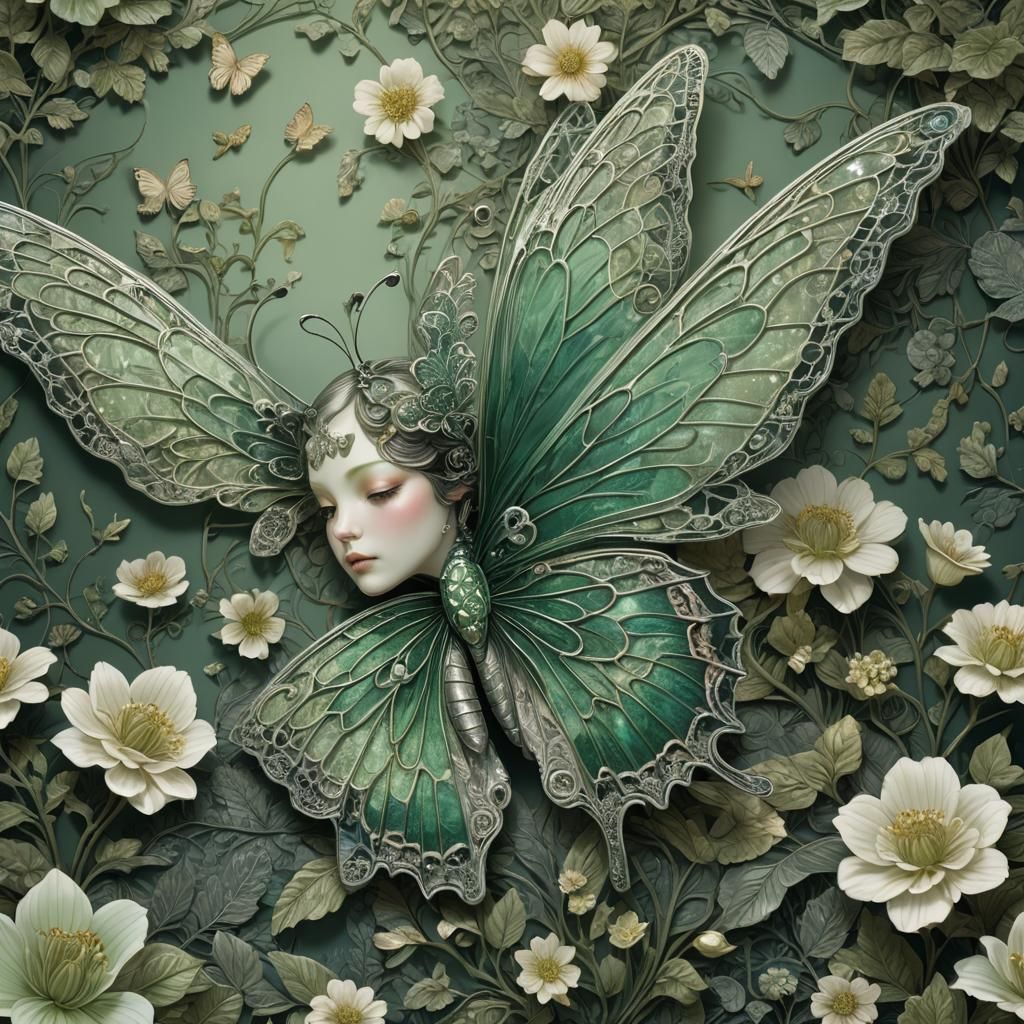 Lacy Green Butterfly Amidst Lush Flora