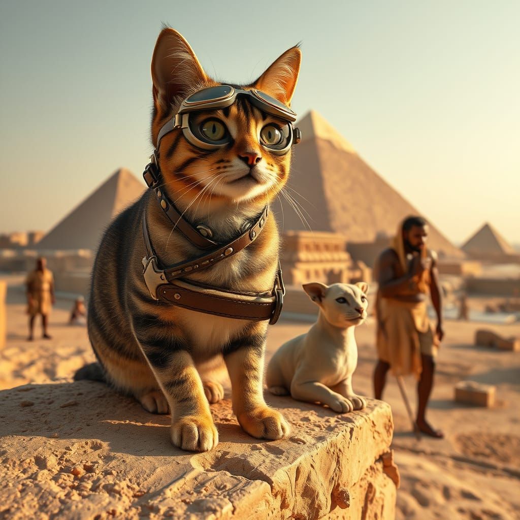 Time-Traveling Cat Visits Ancient Egypt in Hyperrealism