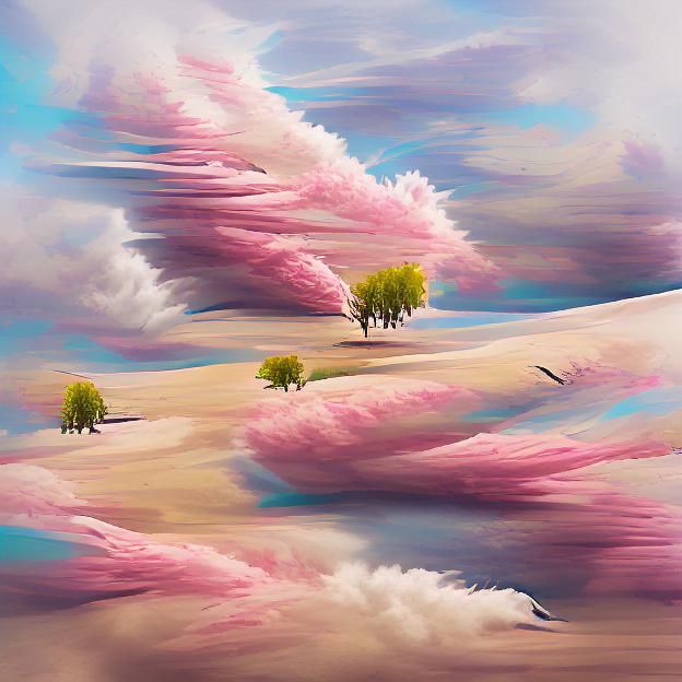 Pastel Trees Swaying: A Detailed Digital Landscape