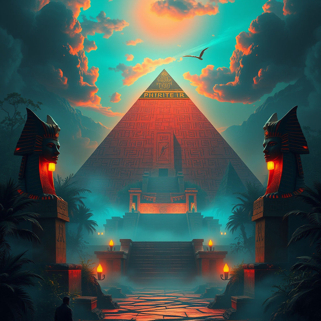 Mystical Anubis Guards Egyptian Pyramid at Sunset