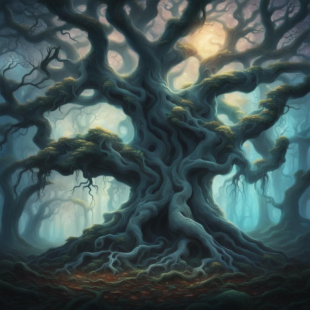 Enchanted Grove: Ancient Tree in Dark Fantasy Art