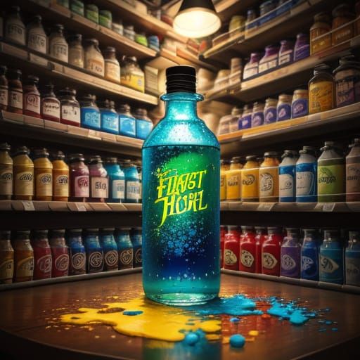 Surreal Potions Laboratory in Vibrant Splash Art Style