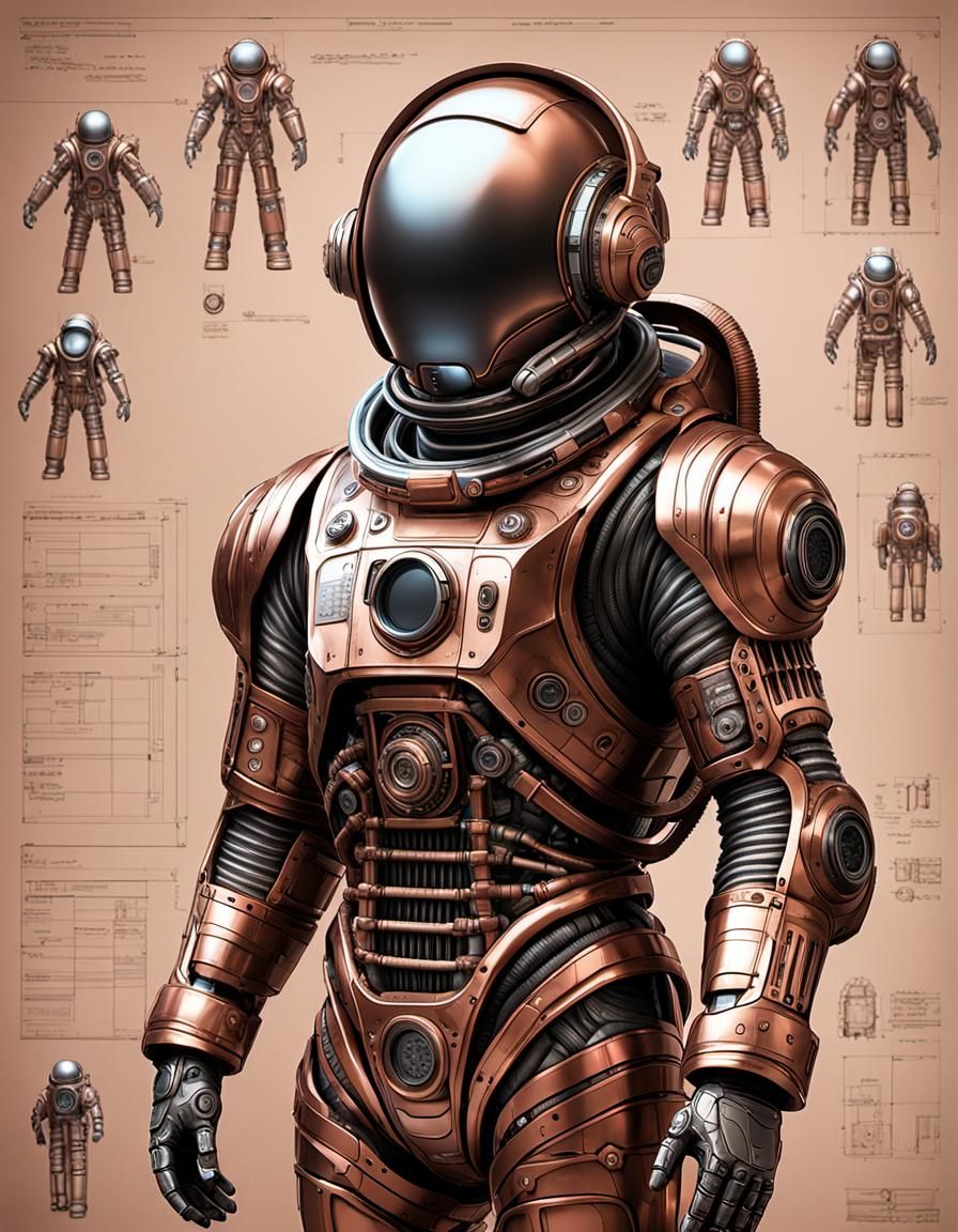 Detailed Sci-Fi Spacesuit Engineering Drawing