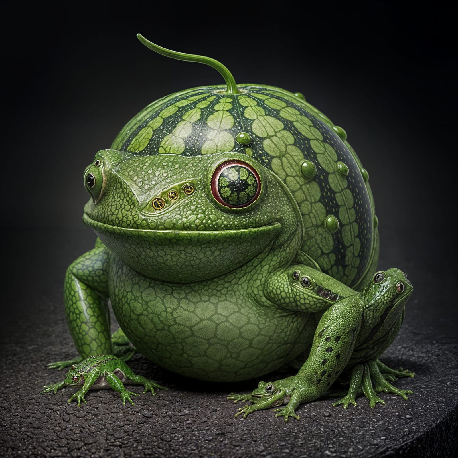 Whimsical Green Watermelon with Bull Frog Skin Texture