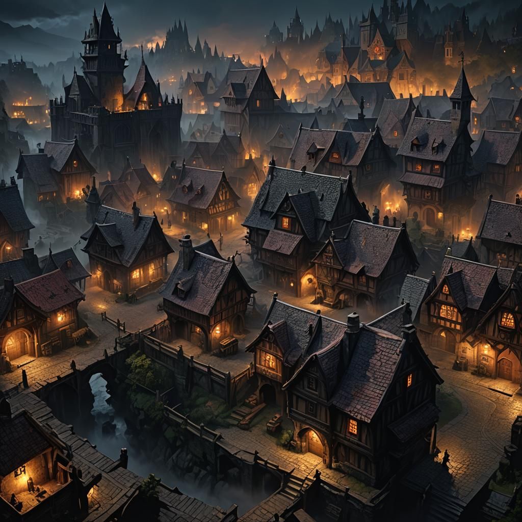 Barovian Village at Night in Dark Fantasy Style