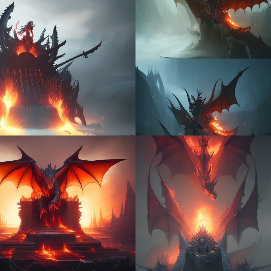 Dragon Fire on Throne in Dark Fantasy Style