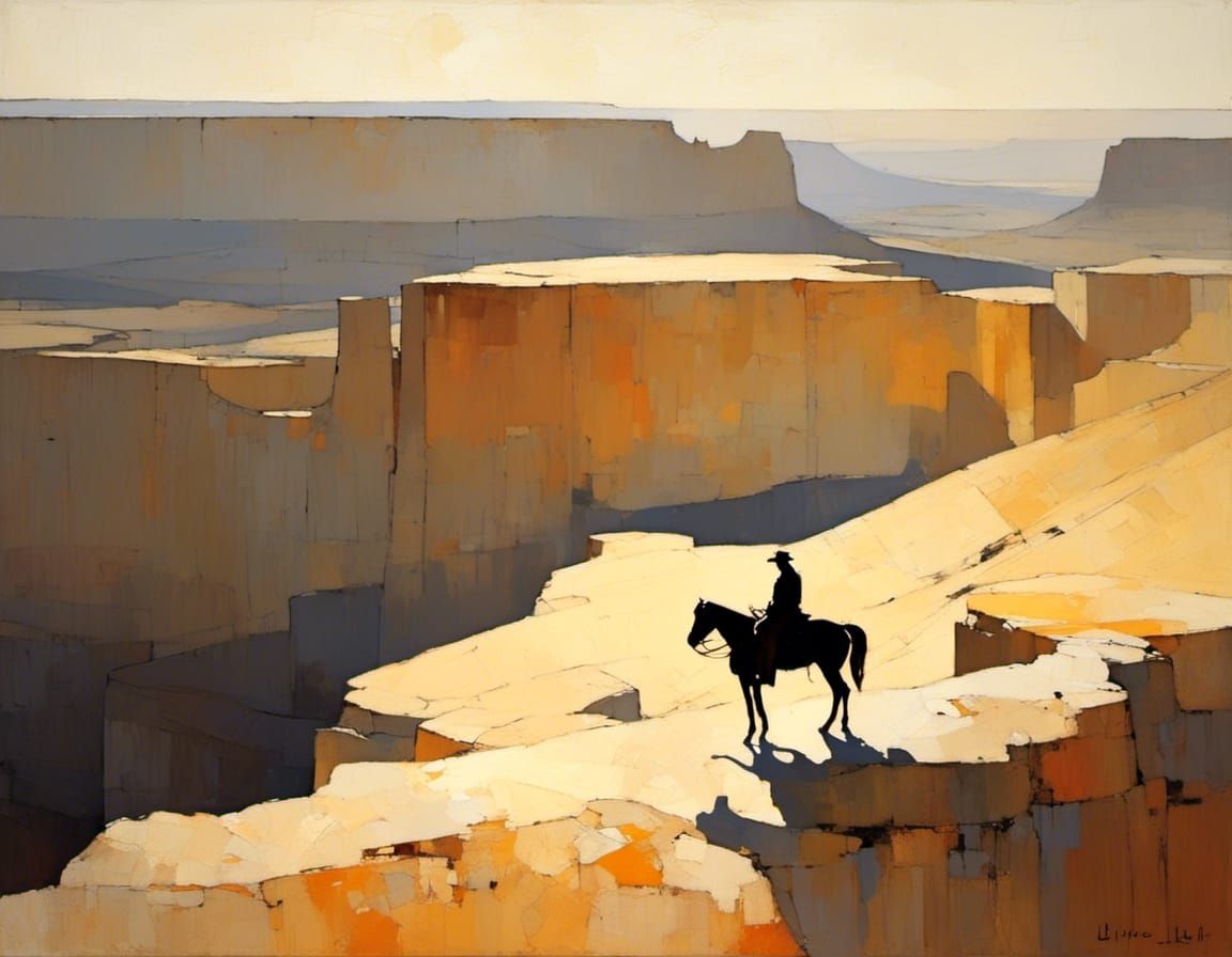 Cowboy Silhouette in Canyon with Golden Light
