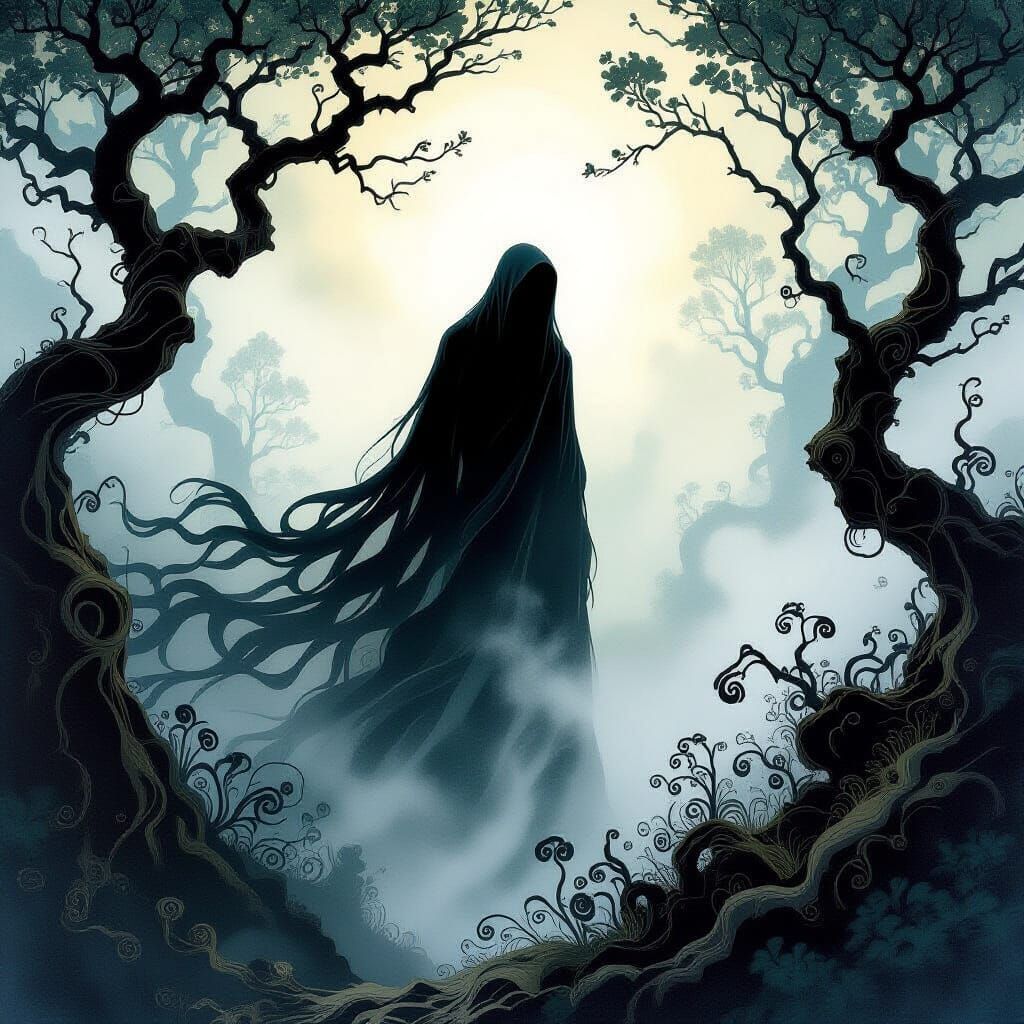 Ethereal Ghost of Exmoor in Maximalist Fantasy Style