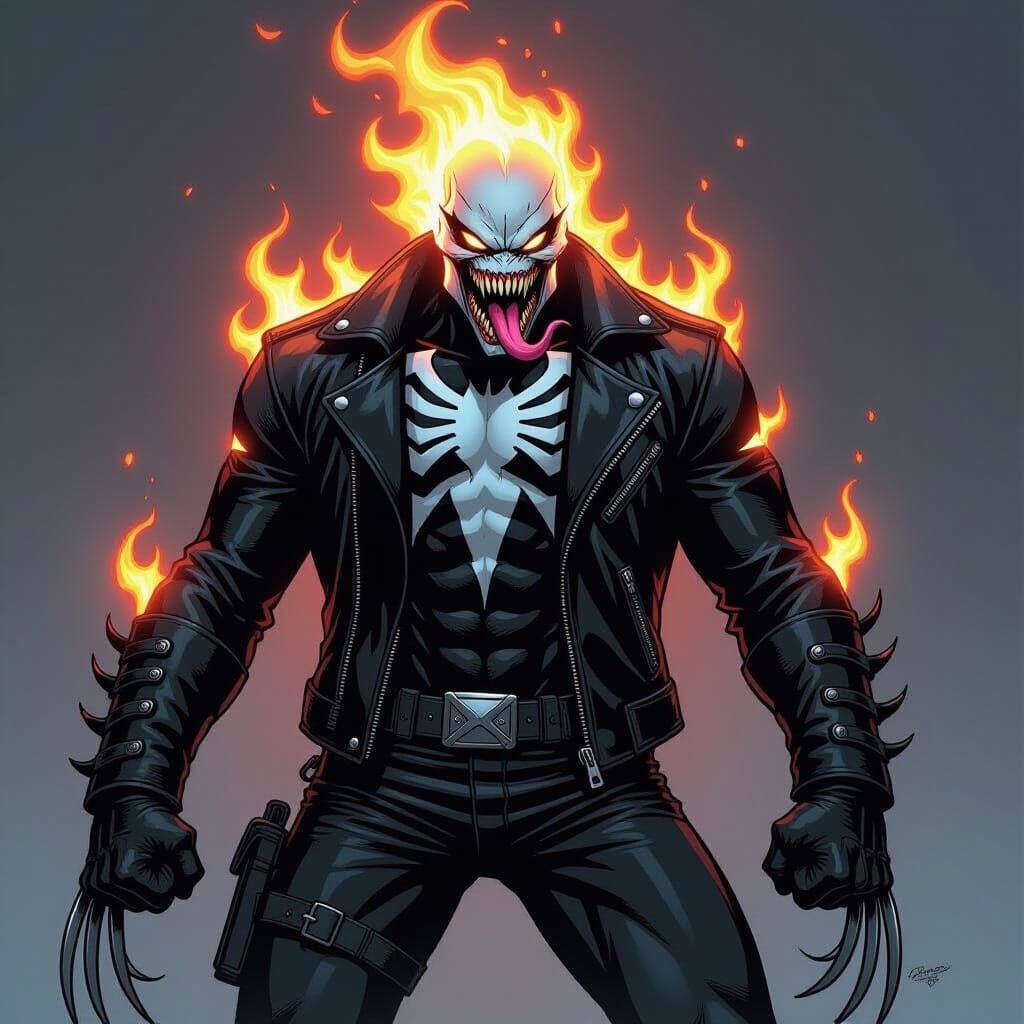 Ghost Rider and Venom Fusion in Comic Style