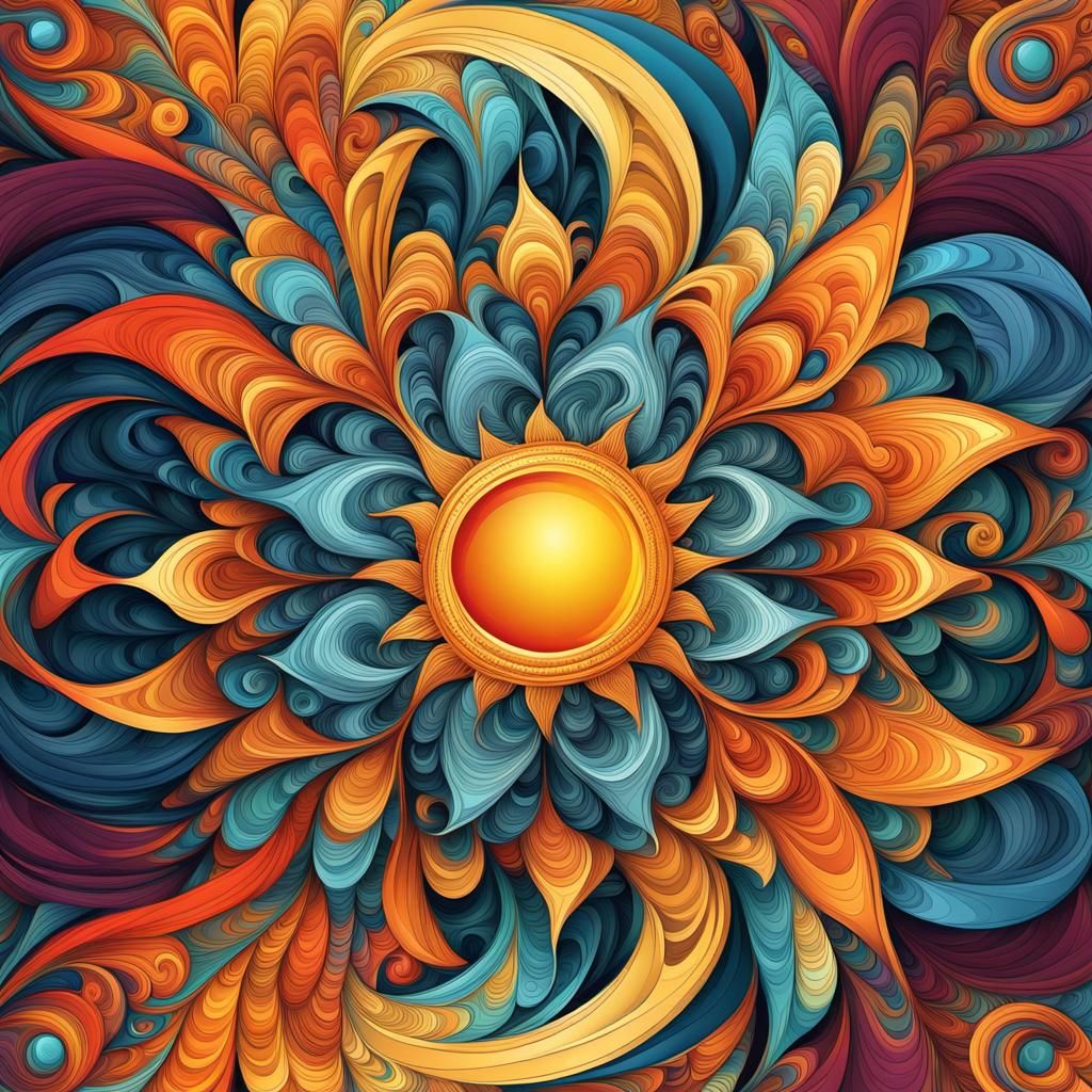 Triadic 3D Sun Abstract Vector Fractal