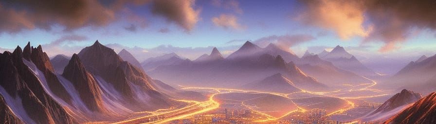 Gondor Sunrise Aerial View in Pastel Style