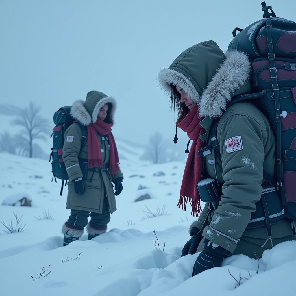 Person in Snow-Covered Landscape in Digital Art Style