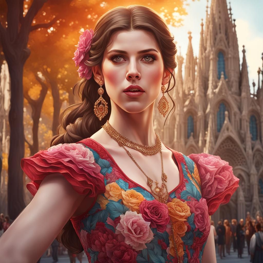 Flamenco Dancer Portrait, Barcelona, Digital Art Style