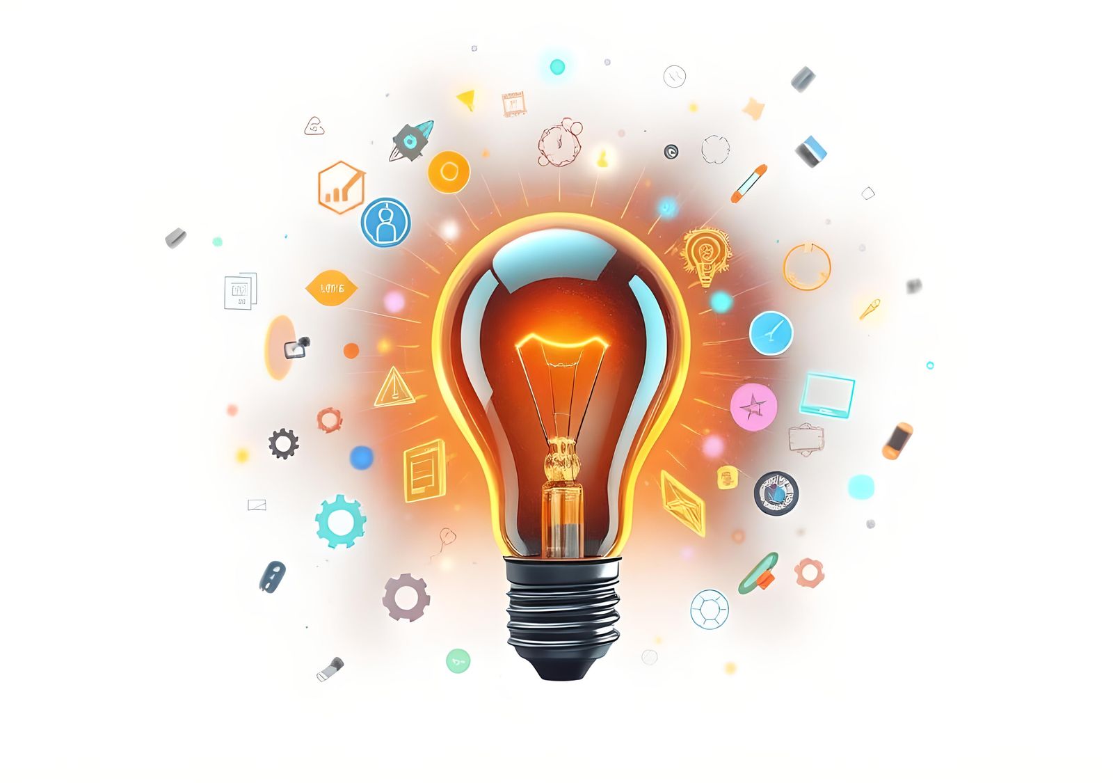 Tech Icons Surround Idea Light Bulb