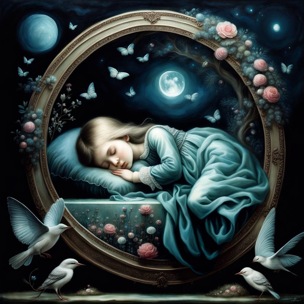 Ethereal Girl Sleeping: A Symbolist Fantasy Art Masterpiece