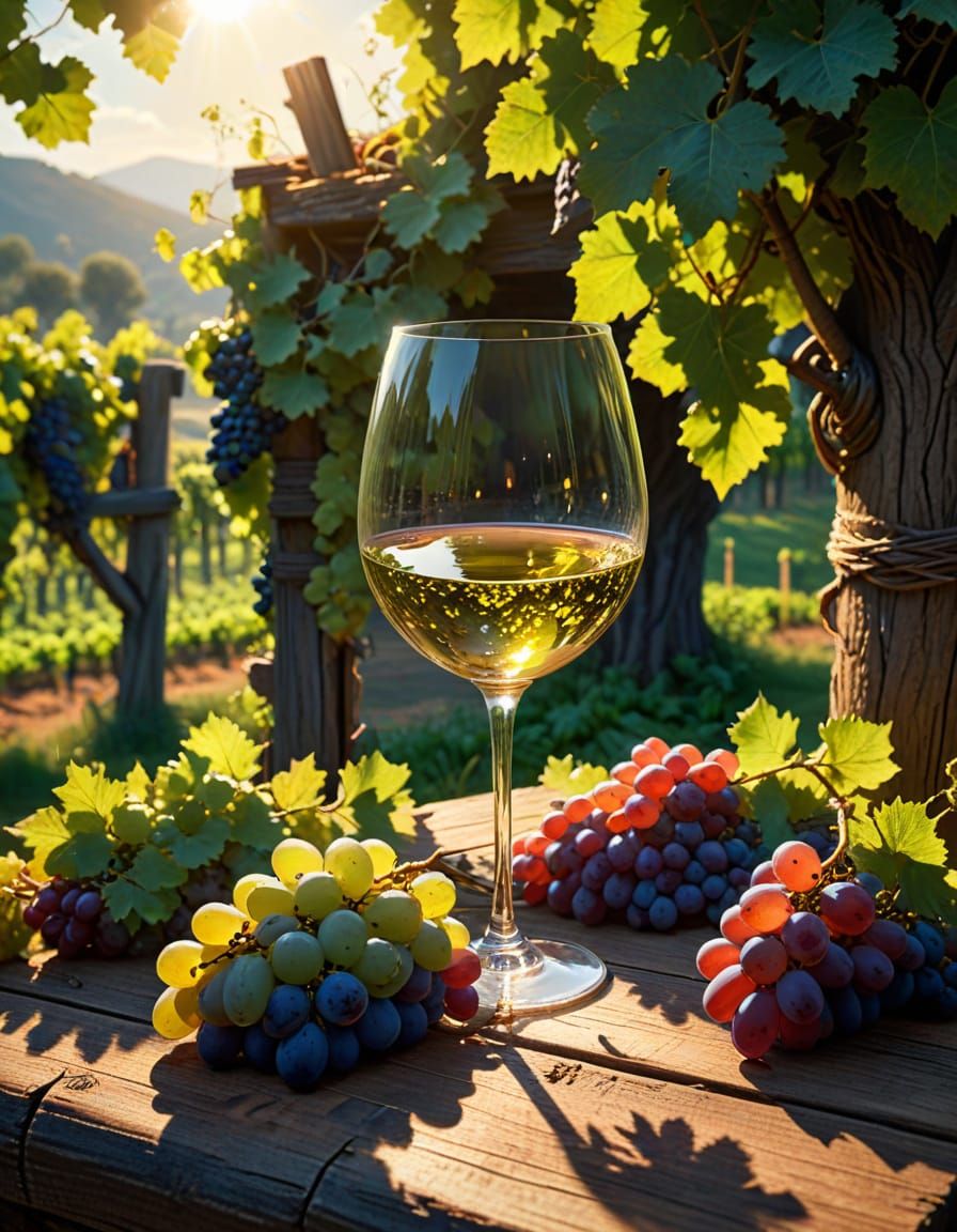 Ethereal Fantasy Vineyard Scene in Warm Light