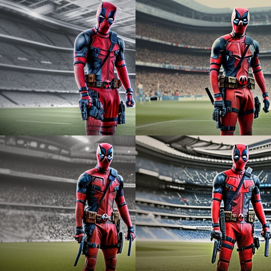 Deadpool Plays Soccer for Real Madrid: Hyperrealistic Image