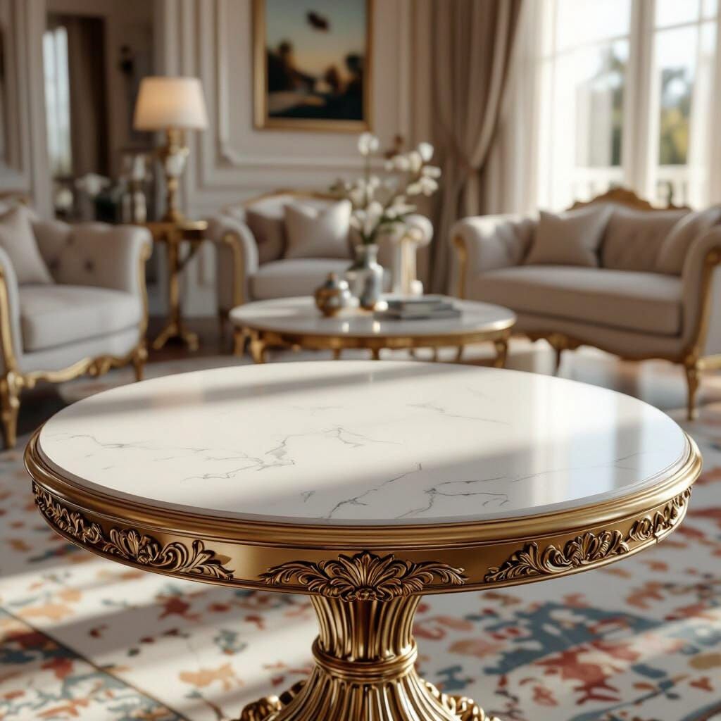 Luxurious Table in High-End Living Room, Photorealistic Styl...