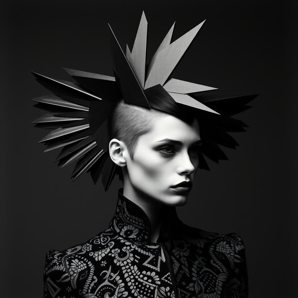 Avant-Garde Model with Geometric Wings in Moody Photo