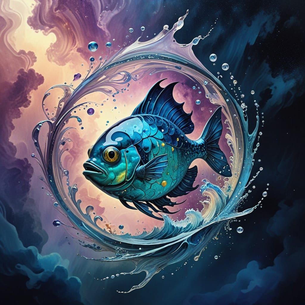 Ethereal Pisces Zodiac Symbol in a Dreamlike Portal