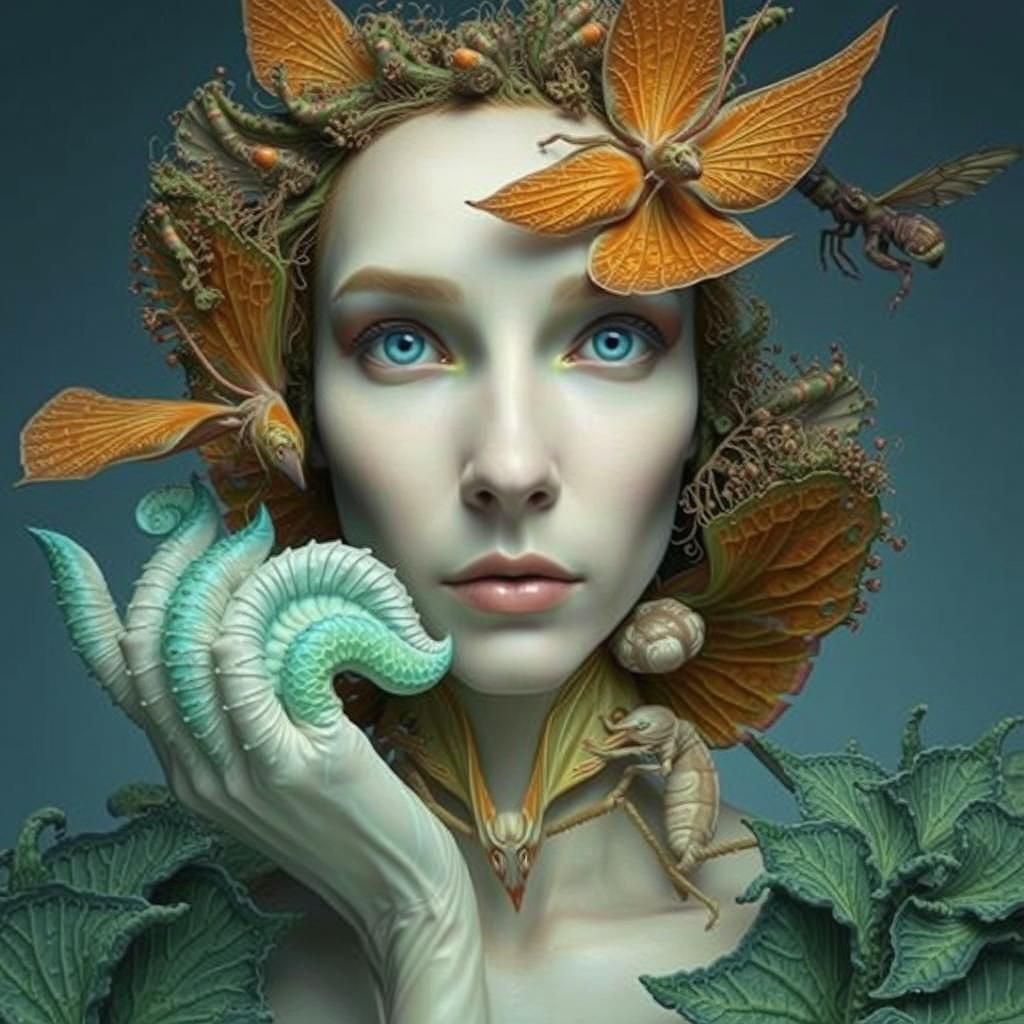 Mantis-Human Hybrid in Mycelium Network, Fashion Magazine Ar...