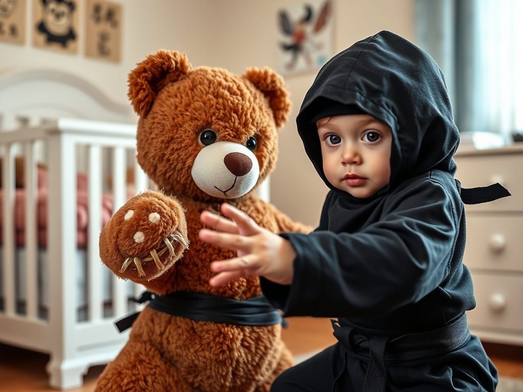 Toddler Ninja vs Samurai Teddy Bear Action
