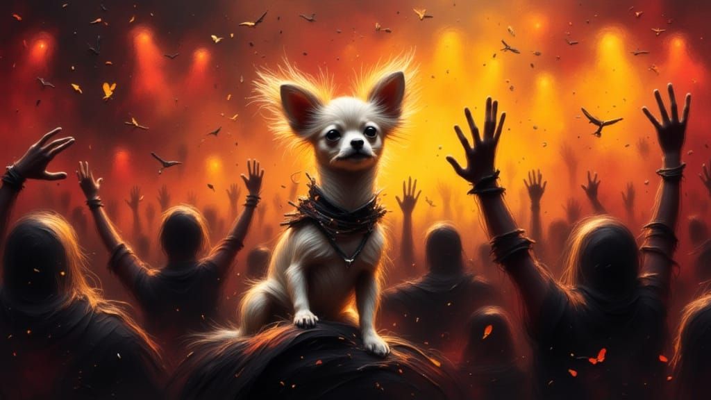 Teacup Chihuahua at Heavy Metal Concert, Animated Style