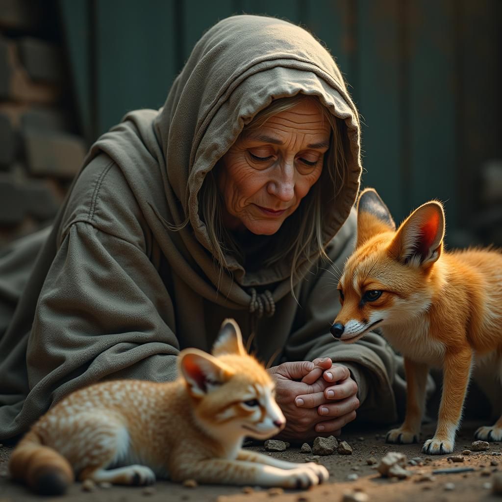 Compassionate Woman and Her Street Animal Companions