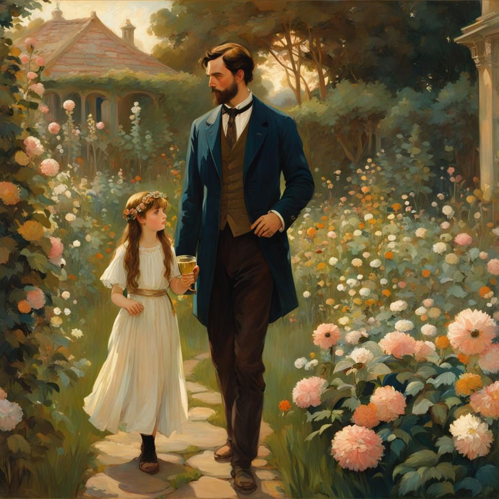 Girl in a Garden with Father's Guidance