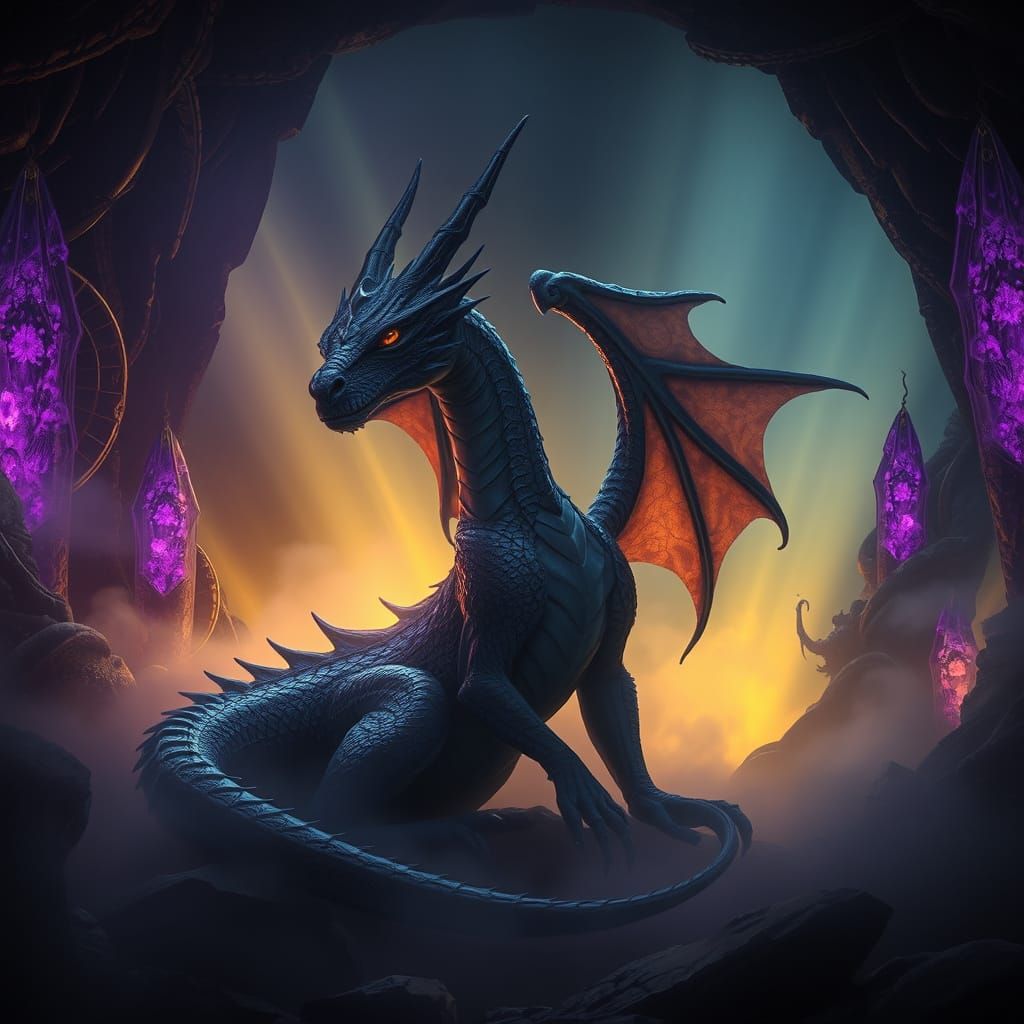 Mystical Dragon in Eerie, Radiant Environment