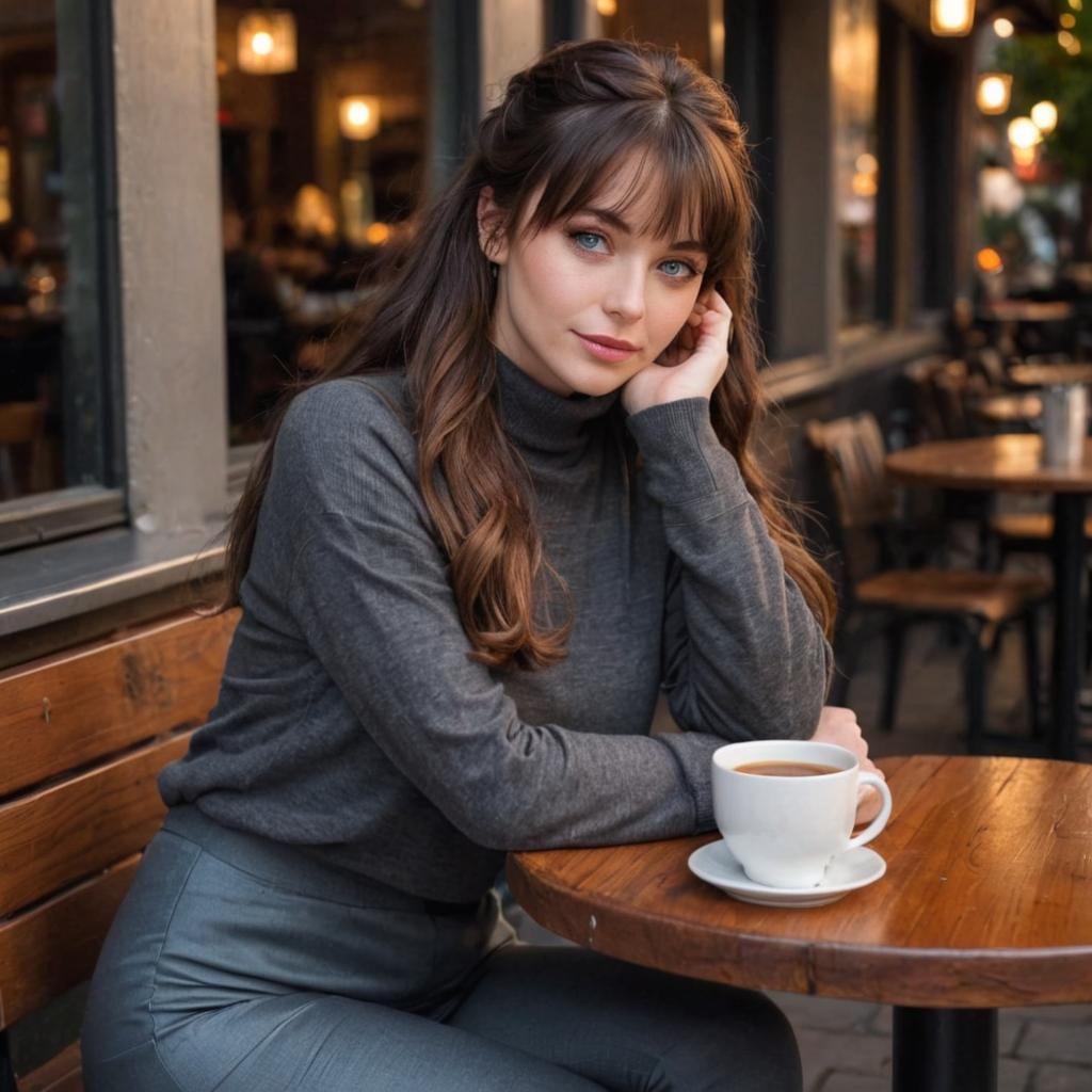 Attractive Woman with Brown Hair Sitting at Restaurant