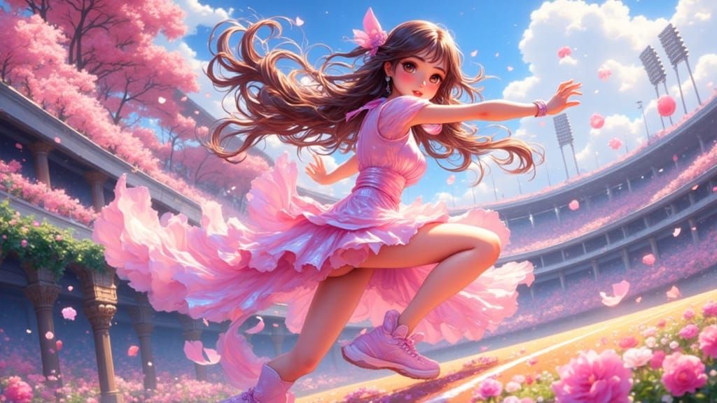 Vibrant Anime Tennis Player in Shimmering Pink Outfit