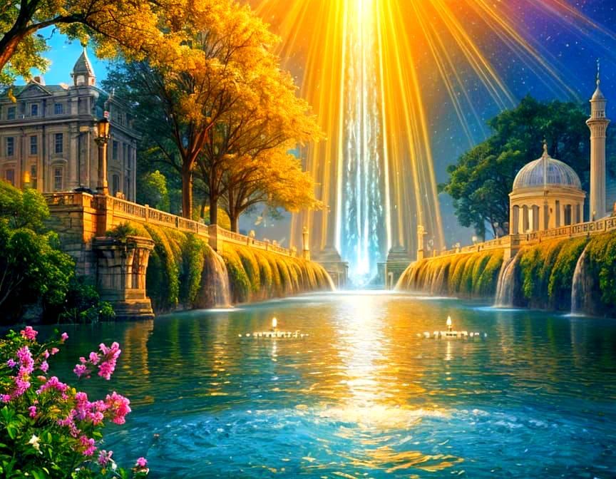 Vision of Crystal River and Tree of Life in Divine Cityscape