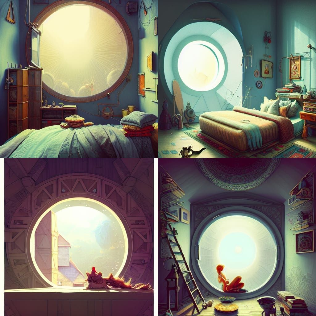 Isometric Studio Apartment with Circle Window