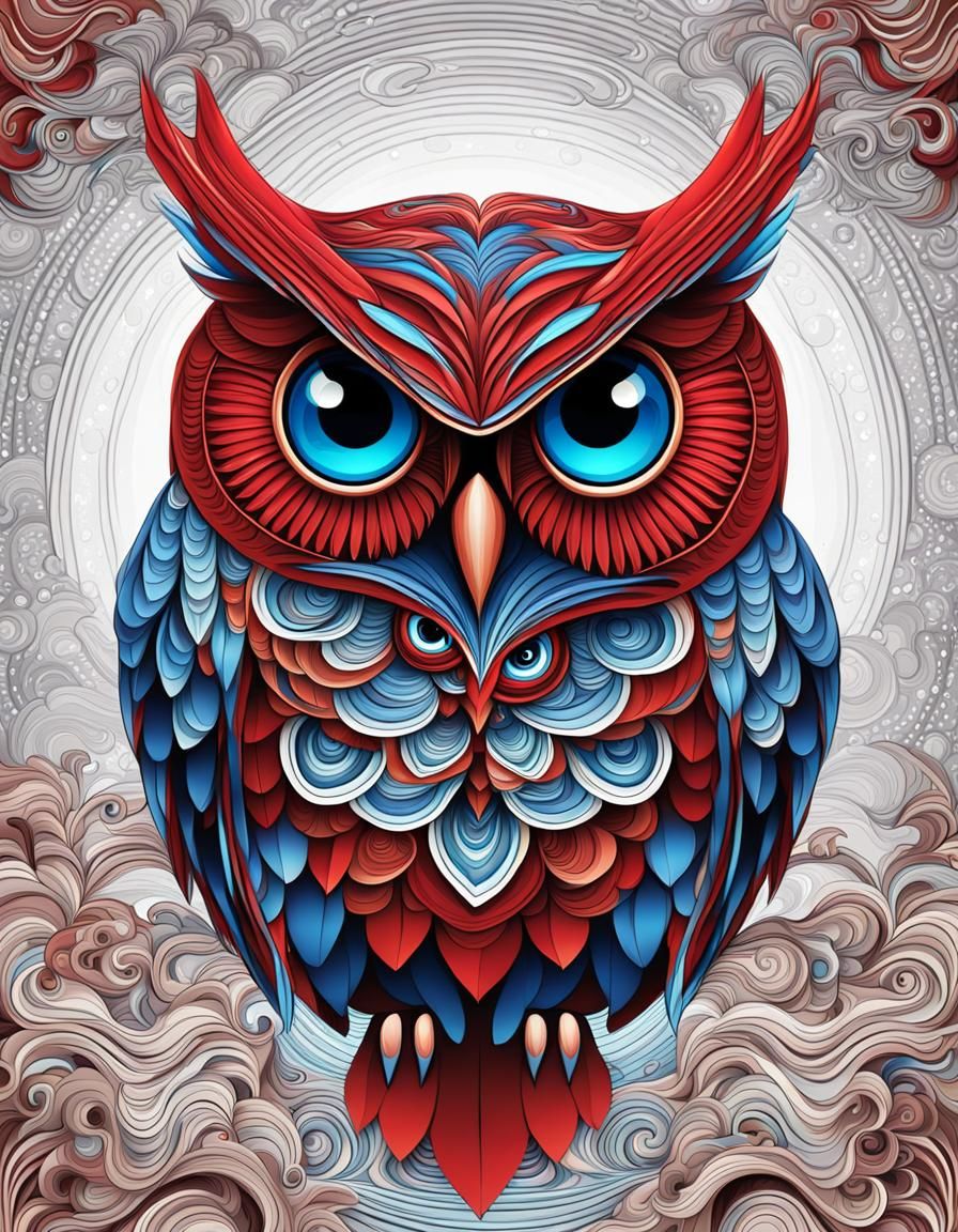Red Owl with Blue Eyes: Abstract Vector Illustration