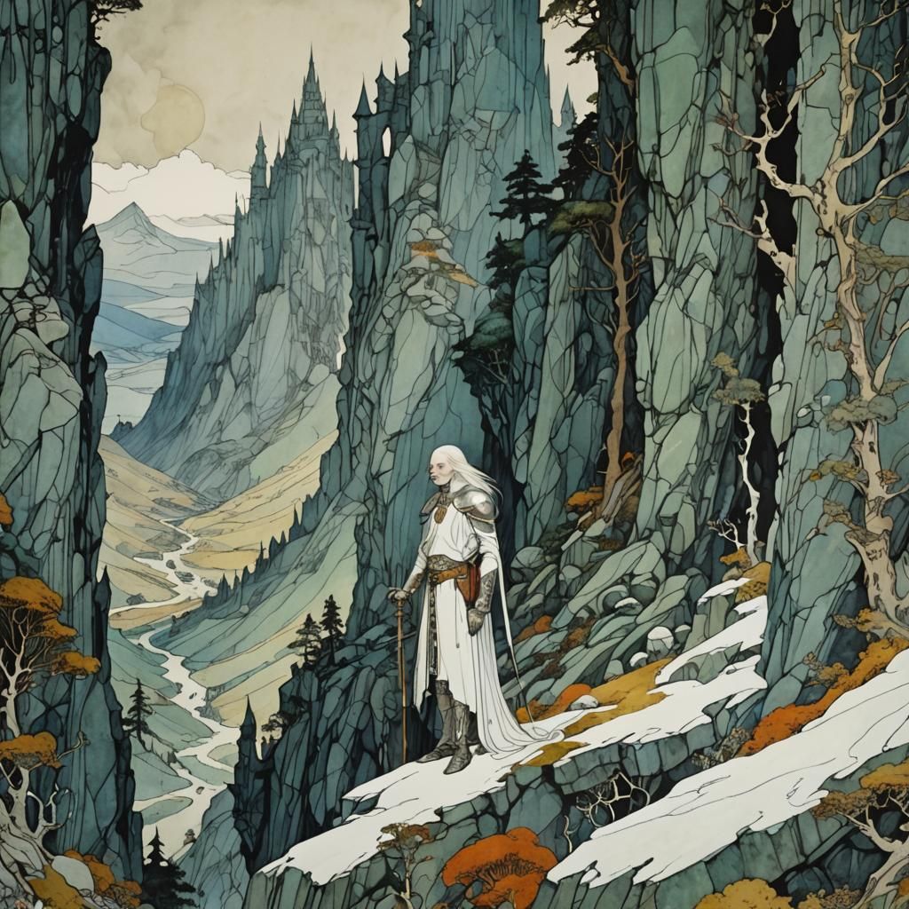 Elric of Melniboné in the Mountains: Fairy Tale Illustration