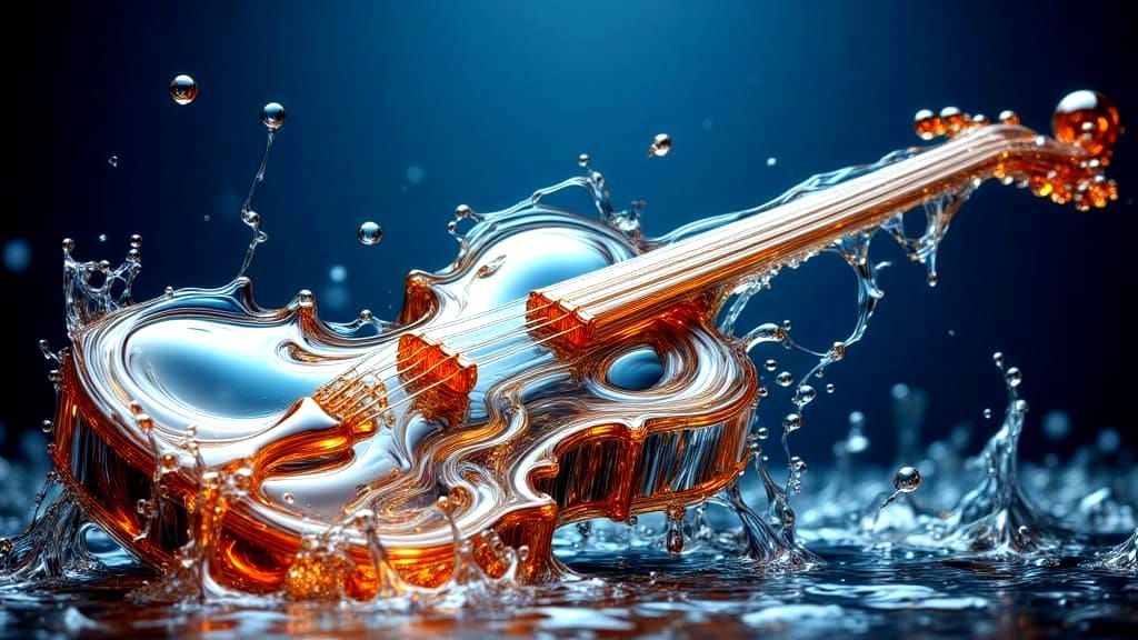 Surreal Water Violin Glowing Under Moonlight