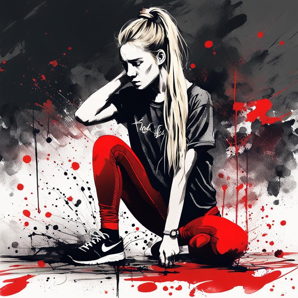 Stylized Ink Illustration: Girl in Red