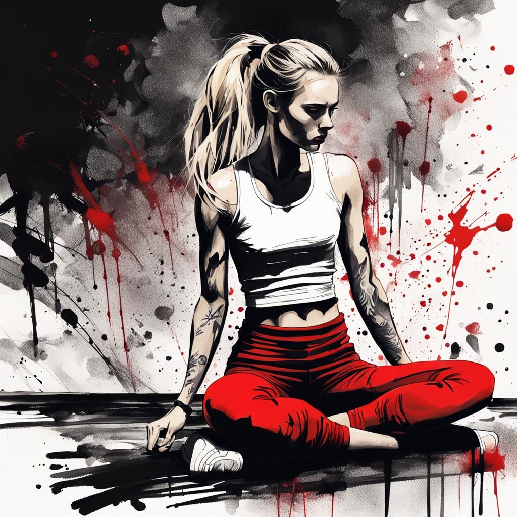 Moody Ink Illustration of a Girl in Red