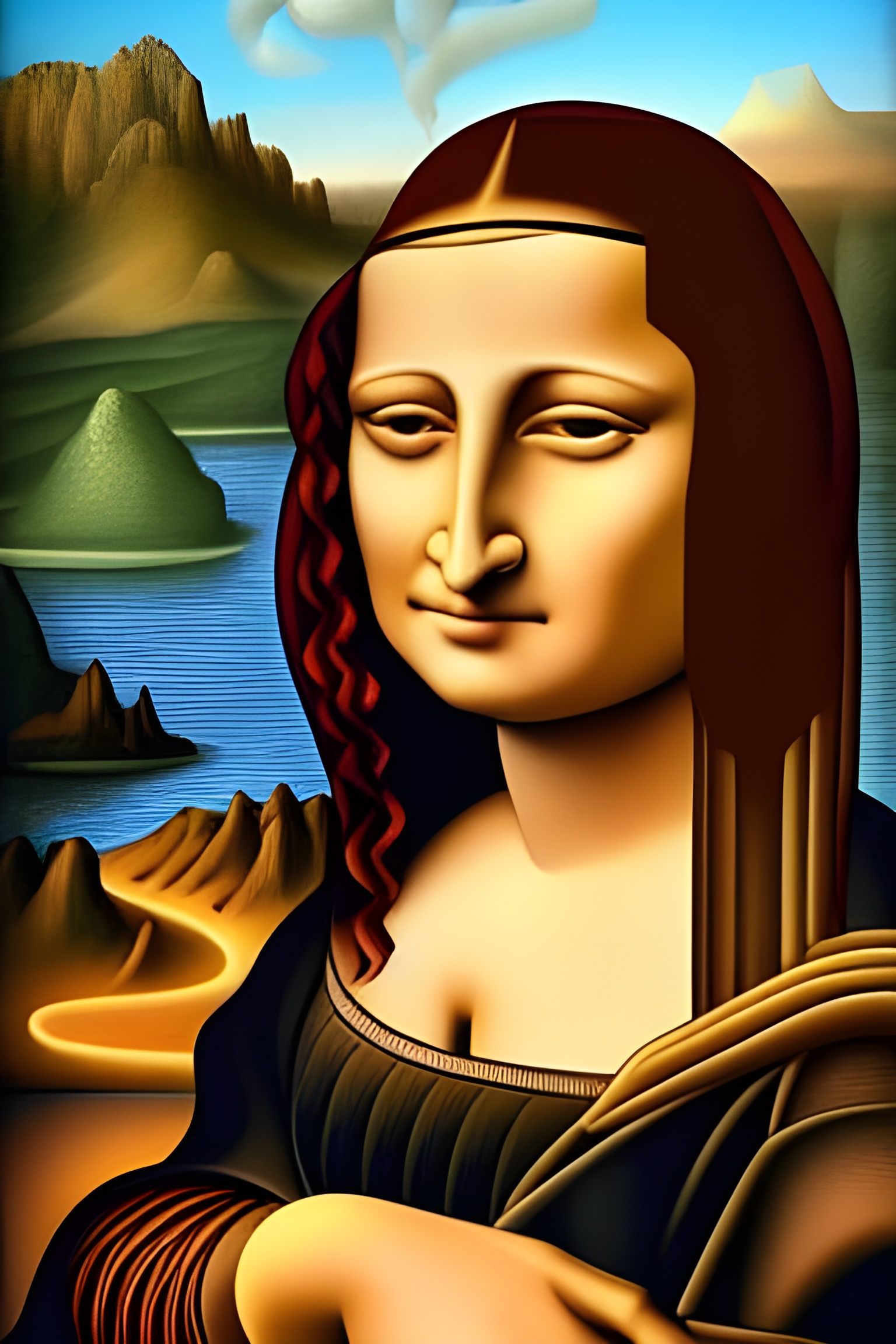 Mona Lisa in Surrealist Folk Art Style
