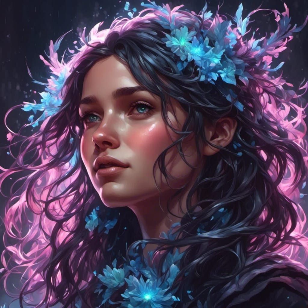 Bioluminescent Woman Portrait in Fantasy Art Style