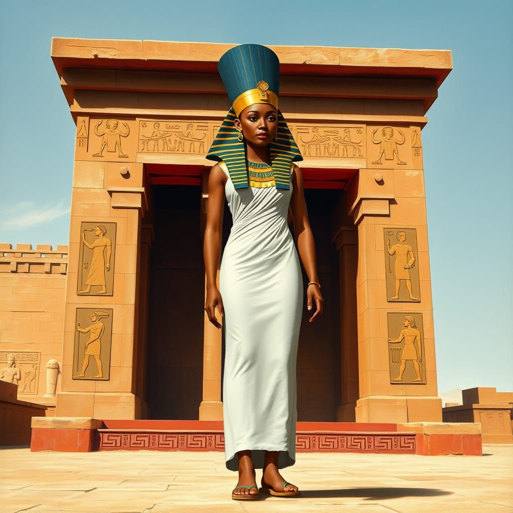 Pharaoh Hatshepsut at Karnak, in Egyptian Painting Style