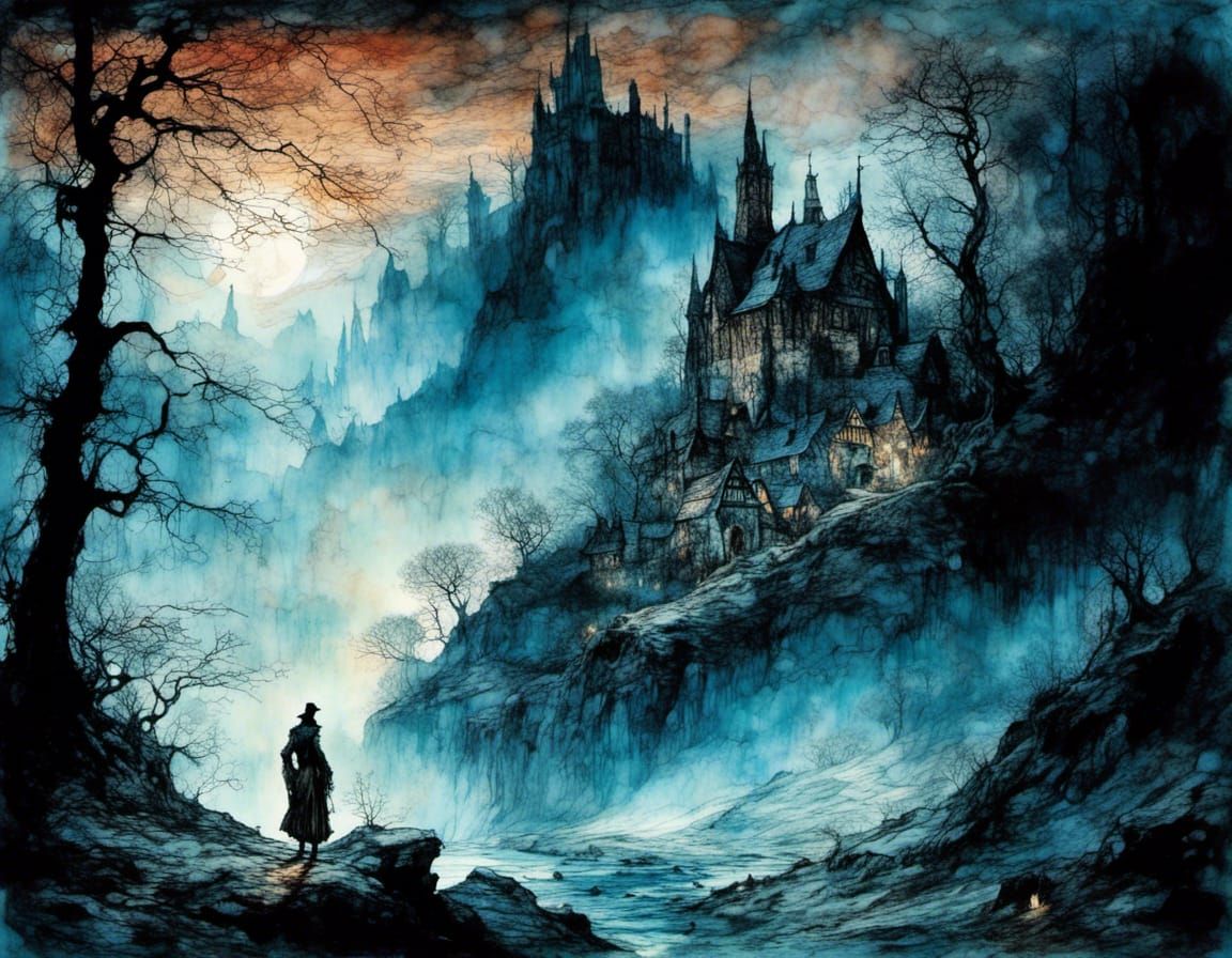 Mysterious Medieval Town at Night