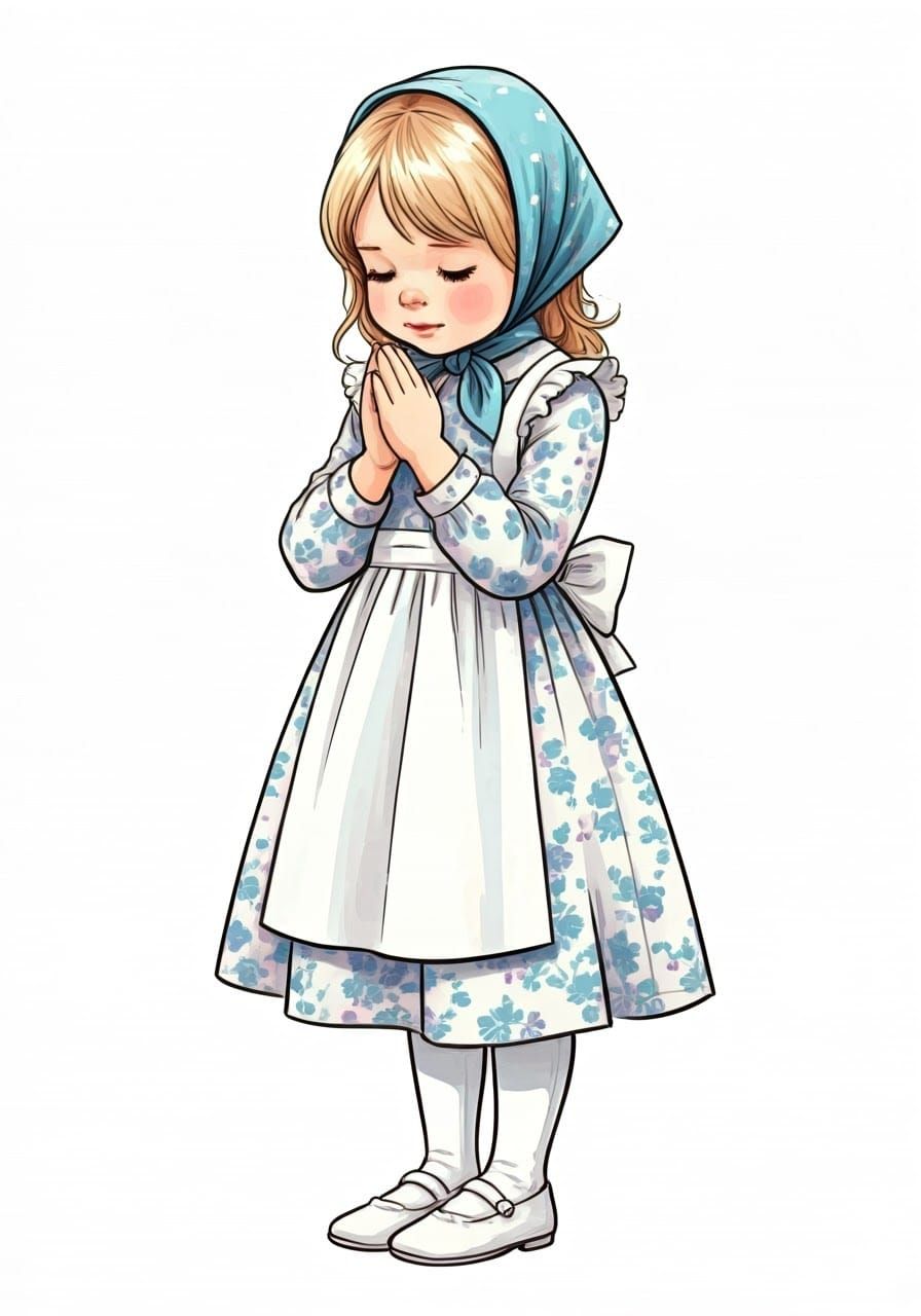 Girl Praying: Whimsical Watercolor Sketch