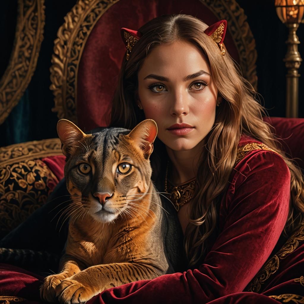 Fantasy Woman with Jaguarundi Features: Vivid Surrealism